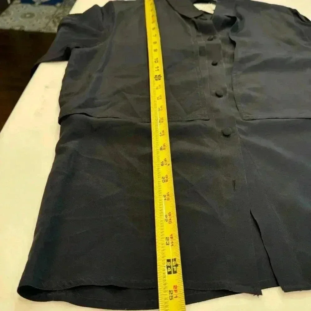 Vintage Silk Studio by Claude Bennett black long sleeve button up blouse size 10 - Picture 8 of 9